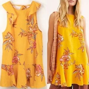 Free People Summer In Tulum Top Tropical Tonic Floral Sleeveless Yellow Size M